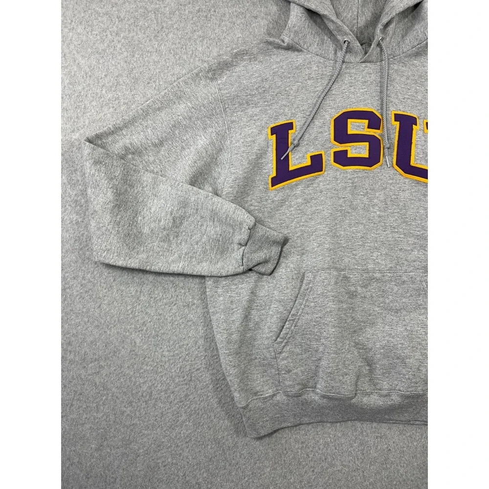 LSU Tigers Sweatshirt Adult S Gray Champion Hooded Regular Fit Geaux Tigers